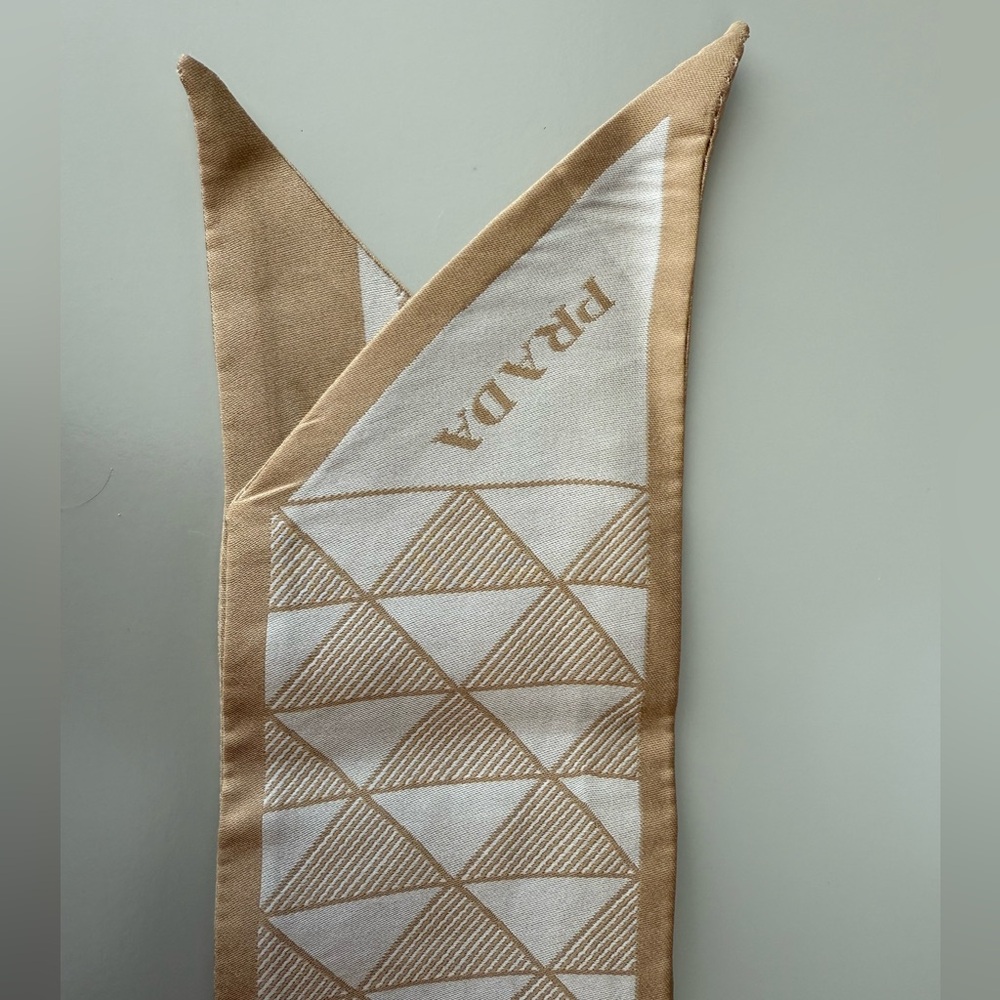 Prada Printed silk skinny scarf (beige/chalk white) with original box